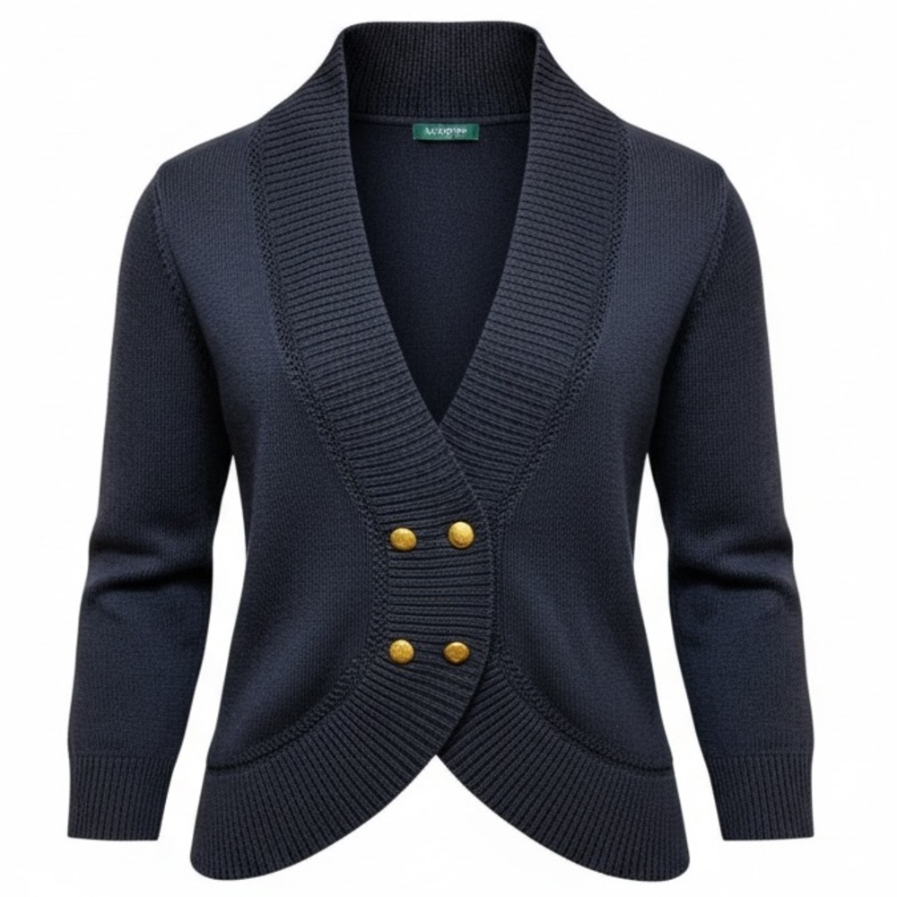 Lauren Ralph Lauren Womens Black Curved Hem Gold Buttons Cardigan Sweater SZ XL